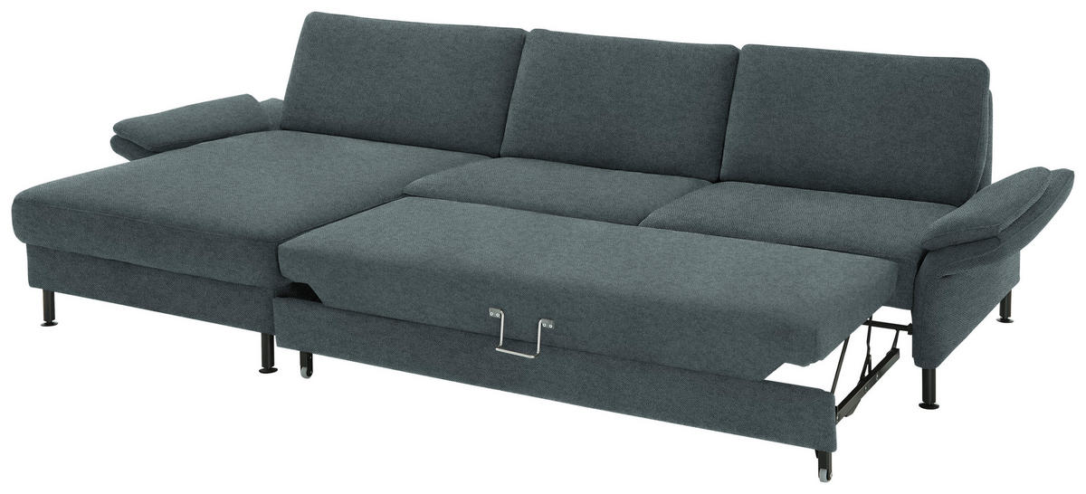 ECKSOFA  in Chenille, Flachgewebe Blau  175/316 cm  - Blau/Schwarz, Design, Textil/Metall (175/316cm) - Dieter Knoll