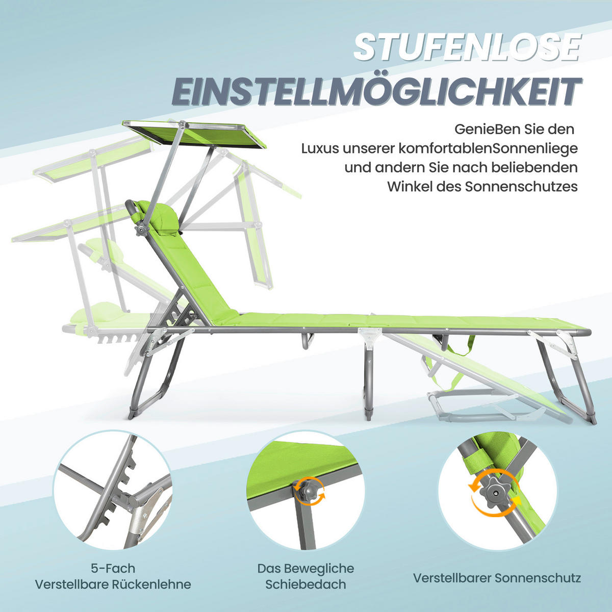 SONNENLIEGE 200/36/70 cm  - Hellgrün/Grau, Basics, Textil/Metall (200/36/70cm) - Modante