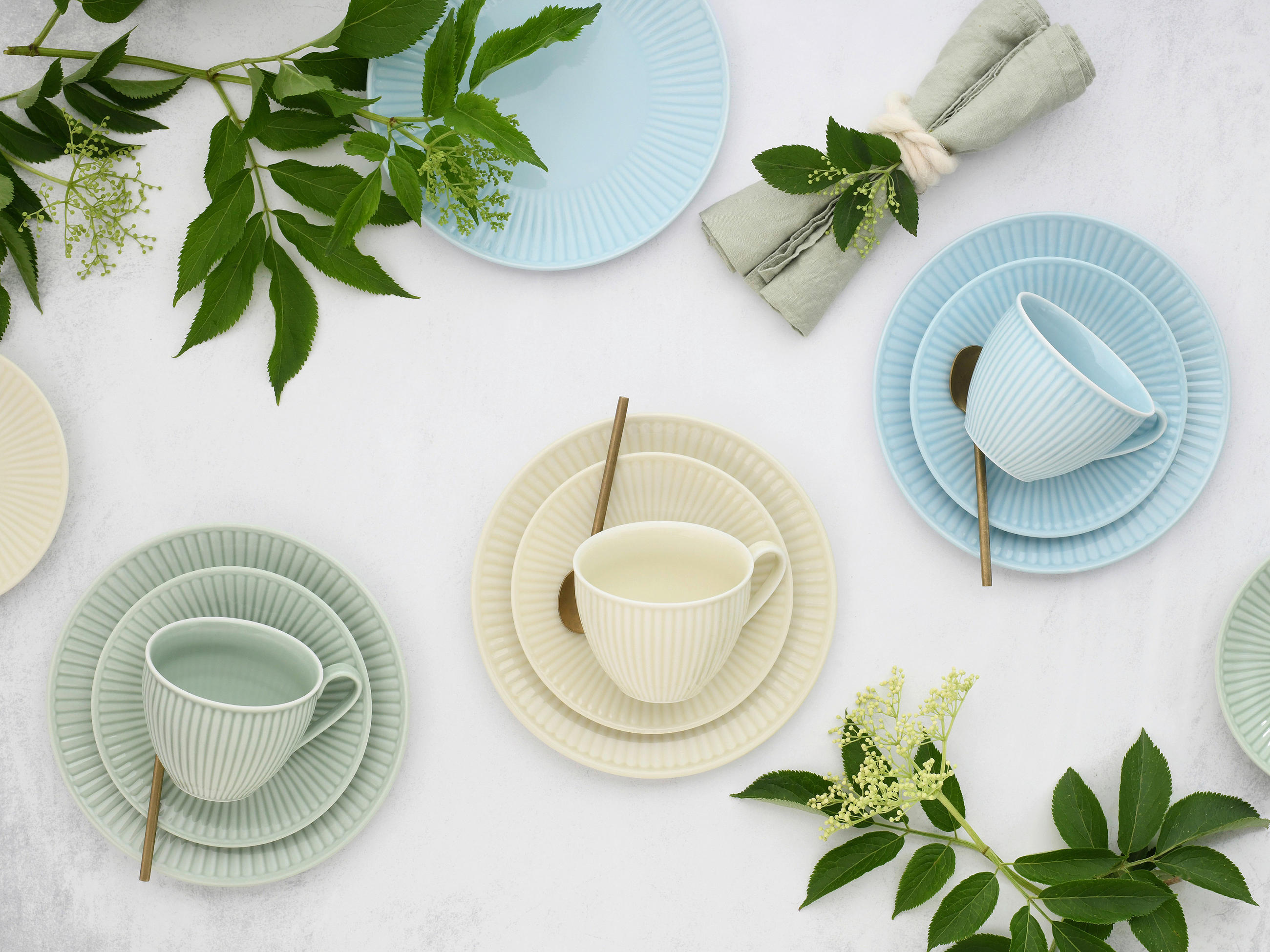 KAFFEESERVICE Creme, Pastellgrün, Pastellblau 18-teilig Valenica Pastell  - Pastellblau/Pastellgrün, Basics, Keramik - Creatable
