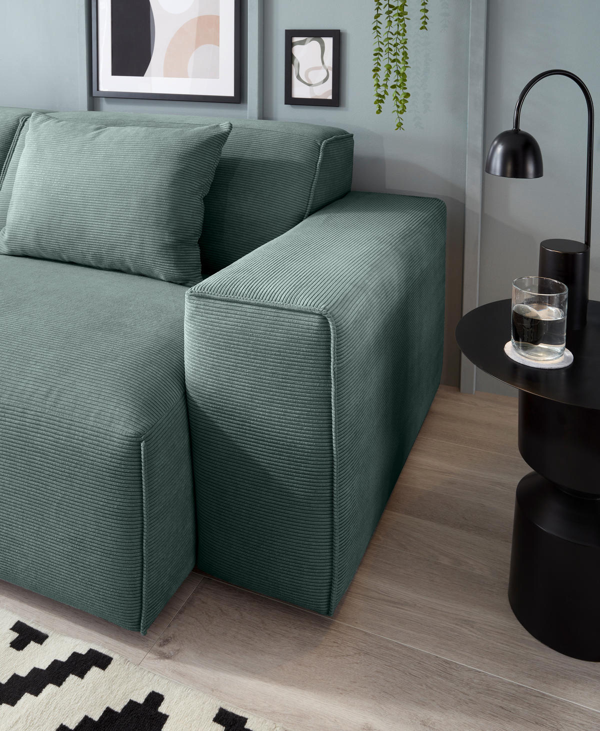 3-SITZER-SOFA in Cord Grün  - Schwarz/Grün, Design, Kunststoff/Textil (236/71/101cm) - Pure Home Lifestyle