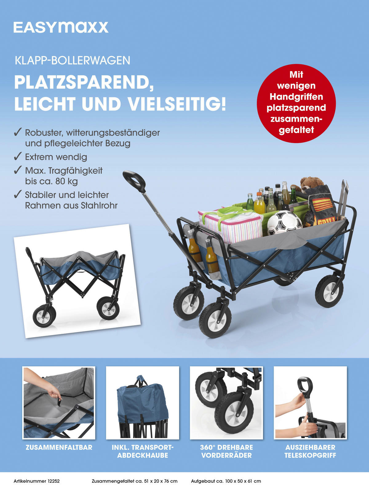 BOLLERWAGEN EASYmaxx Blau, Grau, Schwarz 100/50/61 cm  - Blau/Schwarz, MODERN, Kunststoff/Metall (100/50/61cm)