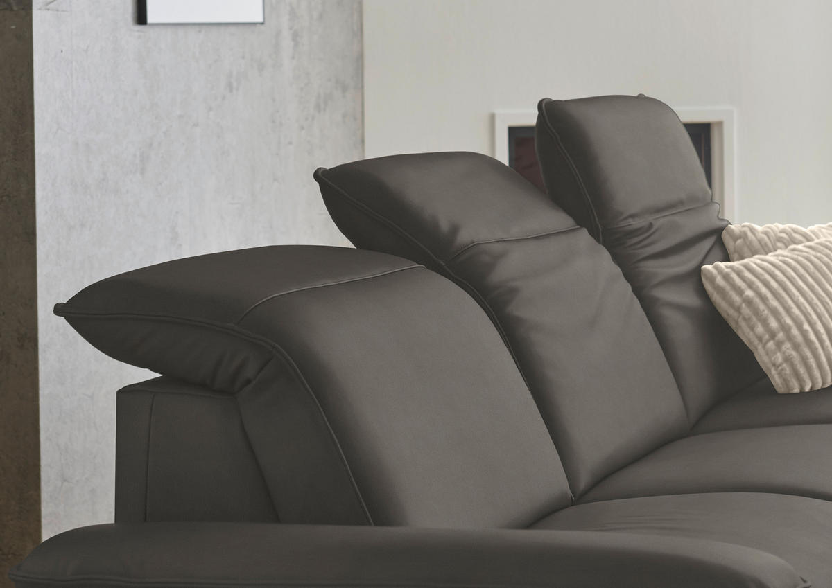 ECKSOFA  Echtleder Taupe  - Taupe/Schwarz, Design, Leder/Metall (307/169cm) - Beldomo Premium