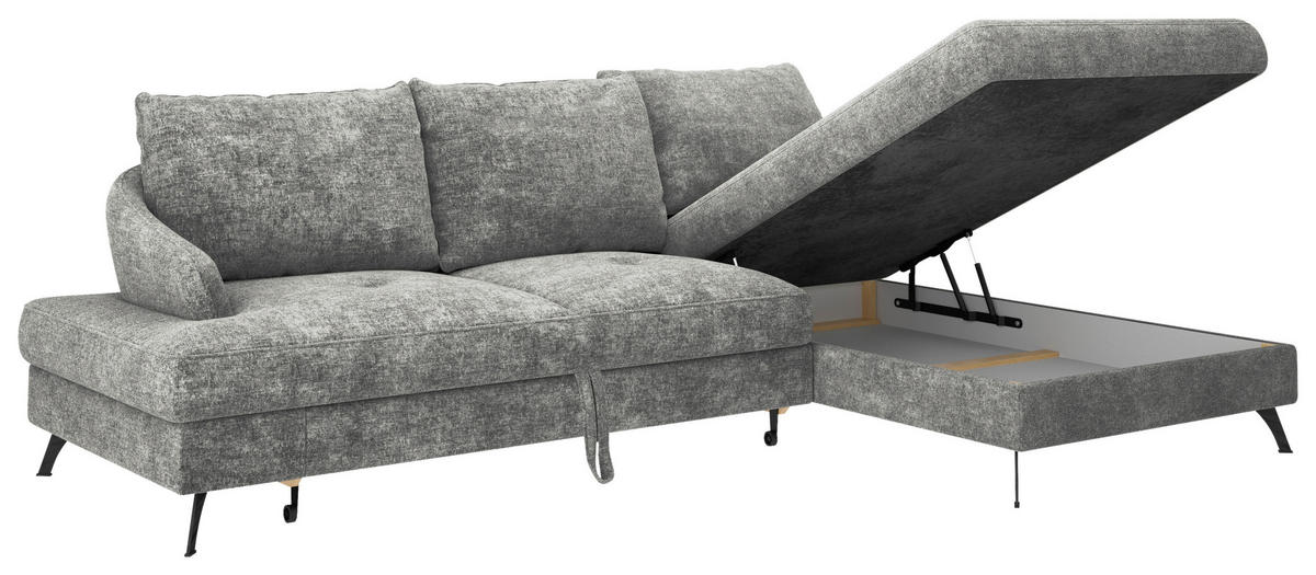 ECKSOFA in Webstoff Dunkelgrau  - Dunkelgrau/Schwarz, Konventionell, Textil/Metall (293/183cm) - Carryhome