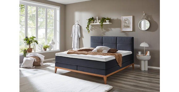 BOXSPRINGBETT 180/200 cm  in Dunkelblau  - Eichefarben/Dunkelblau, KONVENTIONELL, Holz/Textil (180/200cm) - Carryhome