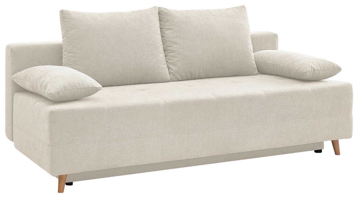 SCHLAFSOFA LUMOS Samt Creme  inkl. Rückenkissen, Armlehnenkissen, Schlaffunktion, Rücken echt, Stauraum  - Creme/Naturfarben, Design, Textil (206/96/96cm) - P & B