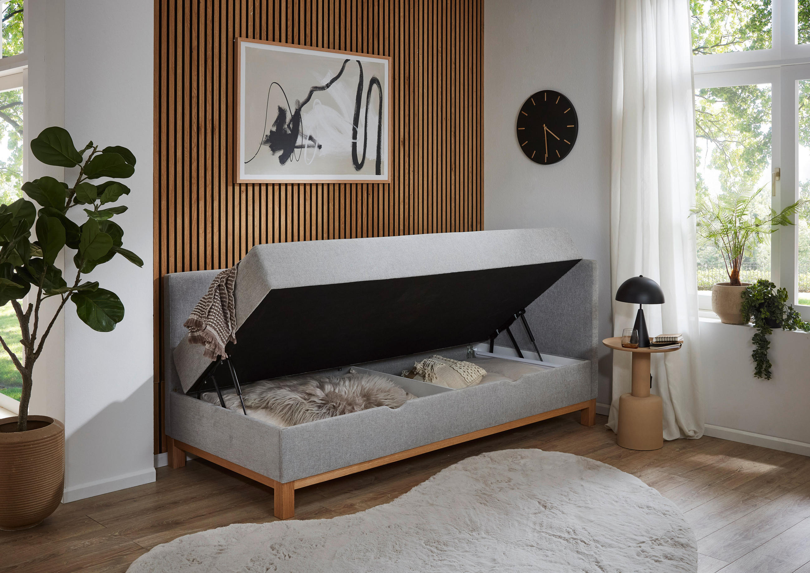 BOXBETT 120/200 cm  in Hellgrau  - Eichefarben/Hellgrau, Design, Holz/Textil (120/200cm) - Boxxx
