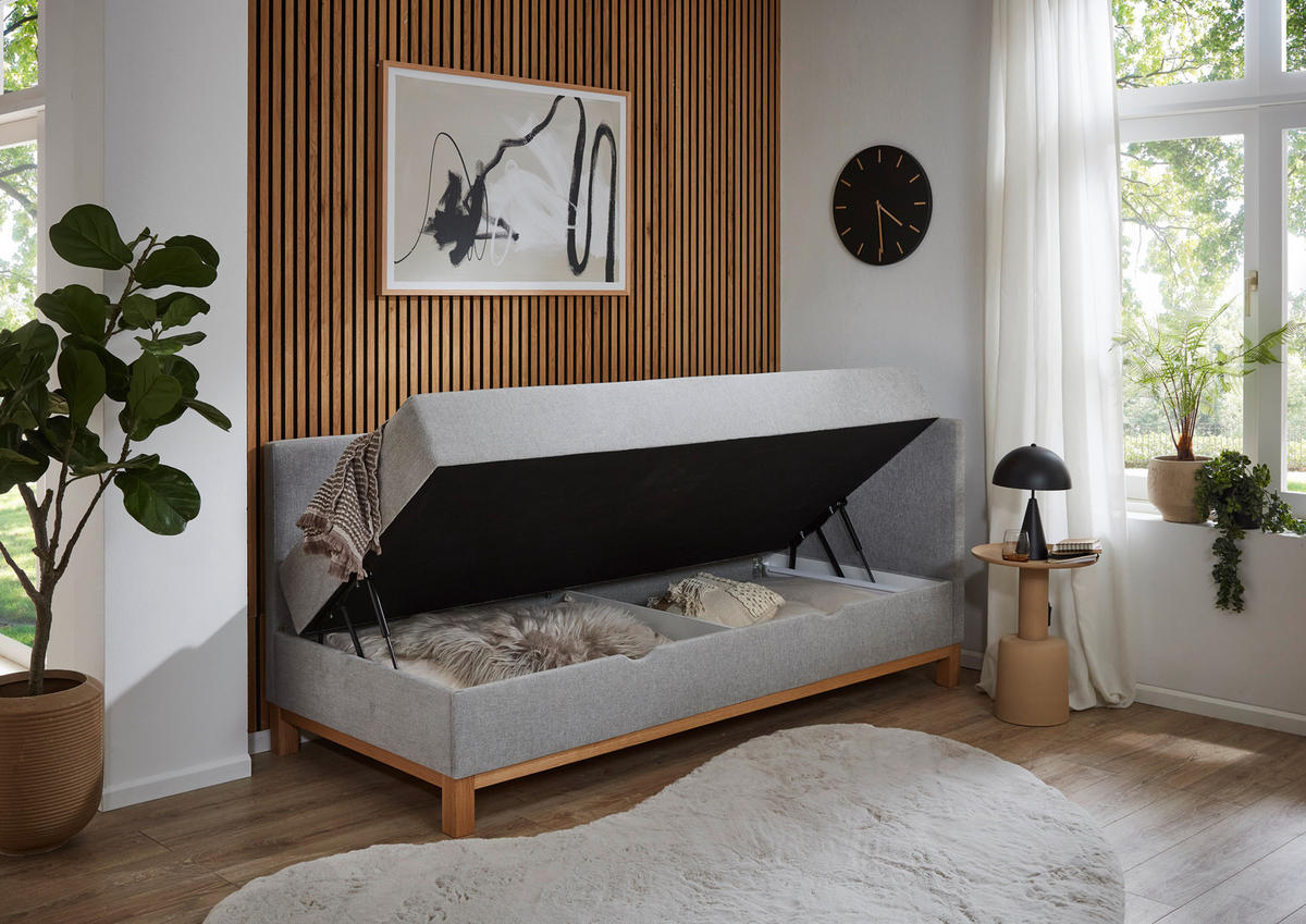BOXBETT 120/200 cm  in Hellgrau  - Eichefarben/Hellgrau, Design, Holz/Textil (120/200cm) - Boxxx