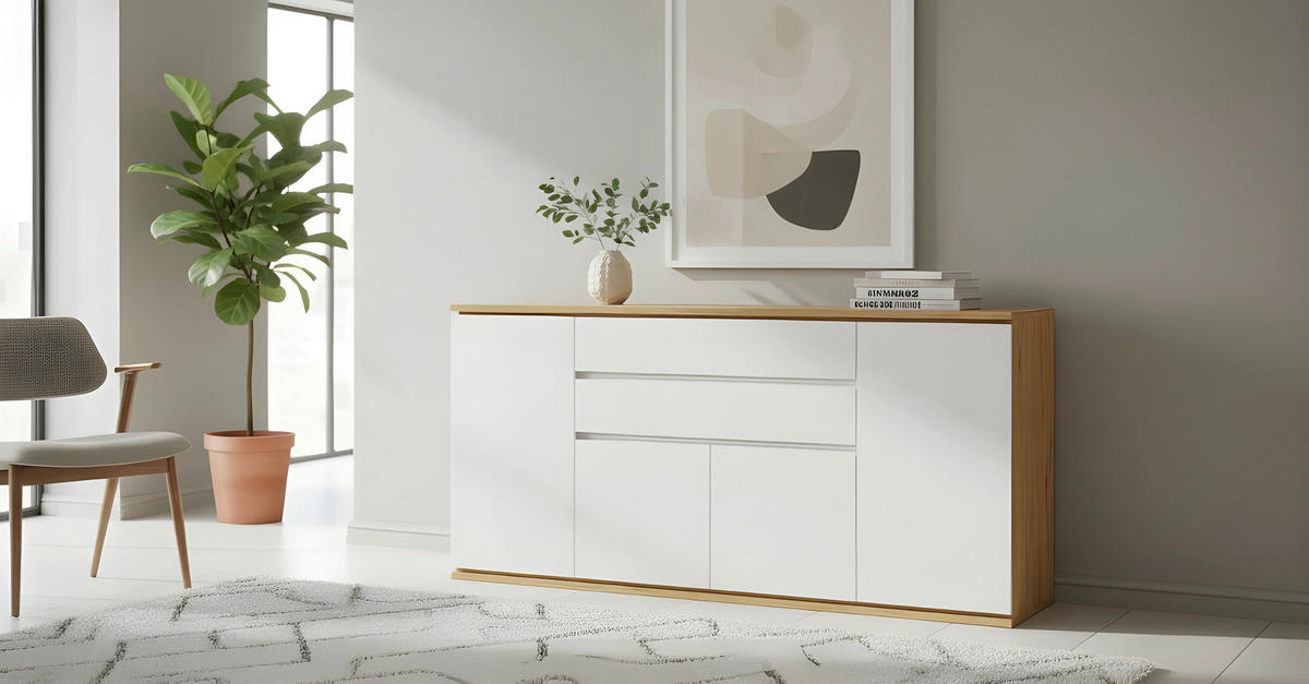 SIDEBOARD  184/93/42 cm 2 Schublade(n)  - Schwarz/Weiß, Design, Holzwerkstoff/Kunststoff (184/93/42cm) - Xora