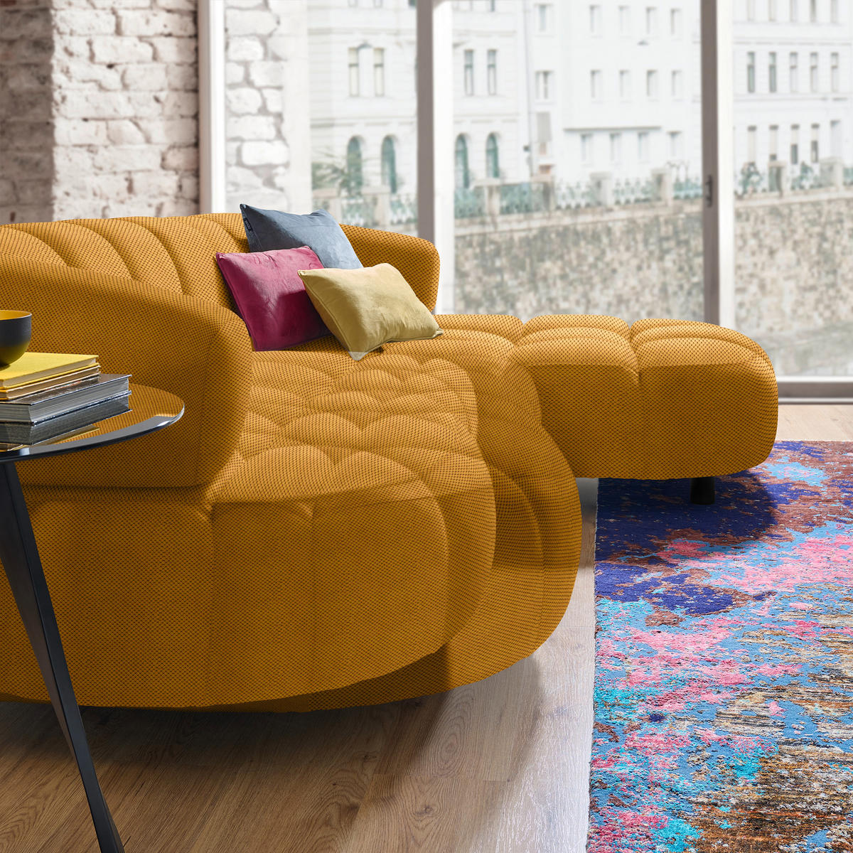ECKSOFA in Webstoff Currygelb  284/183 cm  - Currygelb/Schwarz, Design, Holz/Textil (284/183cm) - Welnova