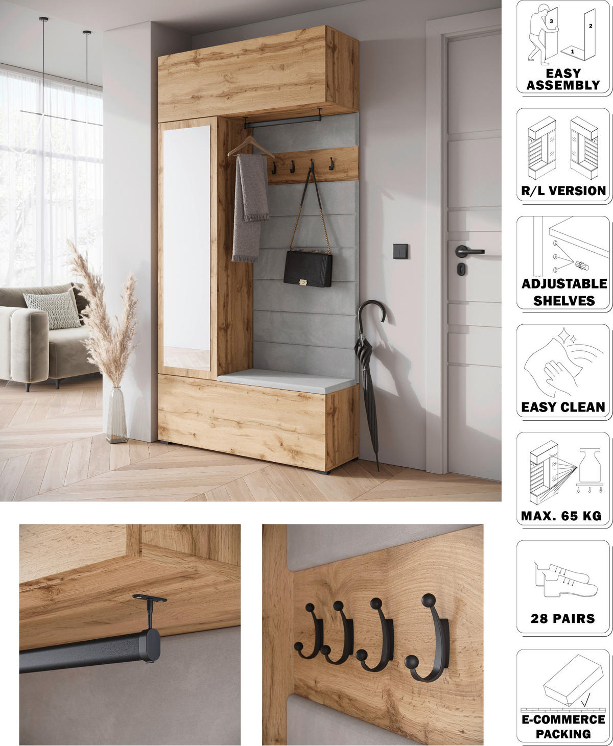 GARDEROBE  in 115/231,9/37,5 cm  - Eiche Wotan, Trend, Holzwerkstoff/Textil (115/231,9/37,5cm) - Livetastic
