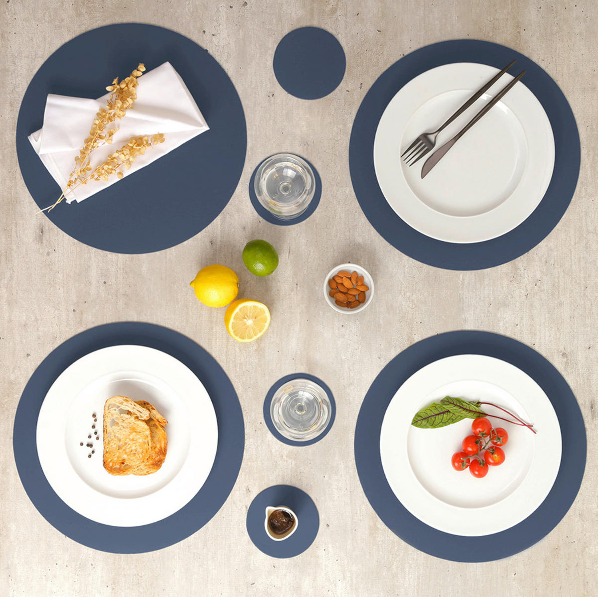 GLASUNTERSETZER  - Blau, Basics, Leder (11/11/0.2cm)