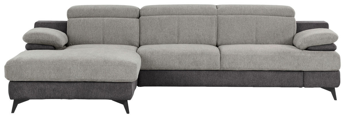 ECKSOFA Hellgrau, Dunkelgrau Chenille Kopfstütze  - Dunkelgrau/Hellgrau, Design, Textil/Metall (291/80-98/178cm) - Livetastic