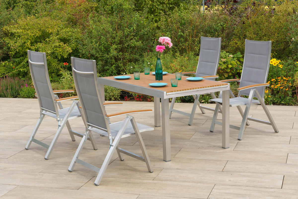 GARTENTISCH 150/90/75 cm  - Silberfarben/Naturfarben, KONVENTIONELL, Kunststoff/Metall (150/90/75cm) - Gardenson