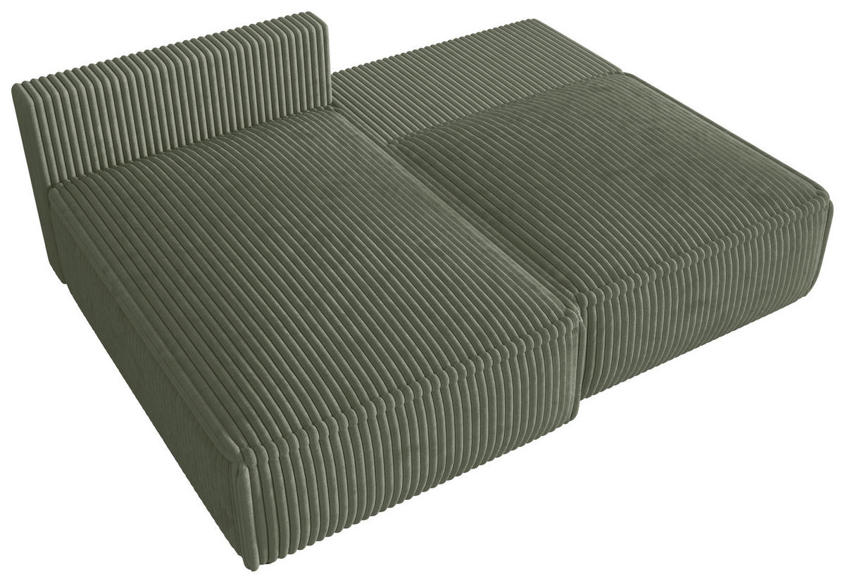 ECKSOFA Olivgrün Cord Zierkissen, Rückenkissen, Schlaffunktion, Rücken echt  - Schwarz/Olivgrün, MODERN, Kunststoff/Textil (153/200cm) - Xora