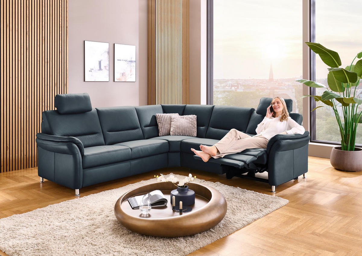 ECKSOFA Beldomo Premium Blaugrau Echtleder  - Blaugrau/Alufarben, KONVENTIONELL, Leder/Metall (262/262cm) - Beldomo Premium