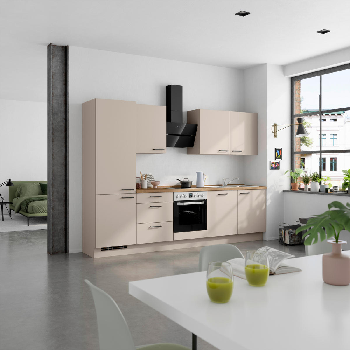 KÜCHENLEERBLOCK 300 cm   in Eichefarben, Sandfarben  - Sandfarben/Eichefarben, MODERN, Holzwerkstoff/Metall (300cm) - Nobilia