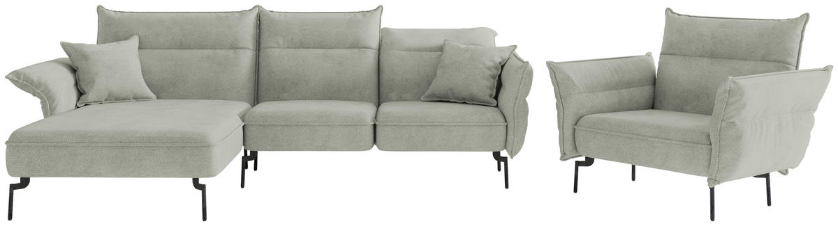 SITZGARNITUR Flachgewebe Hellgrau  - Edelstahlfarben/Hellgrau, Design, Textil/Metall (185/265cm) - Livetastic