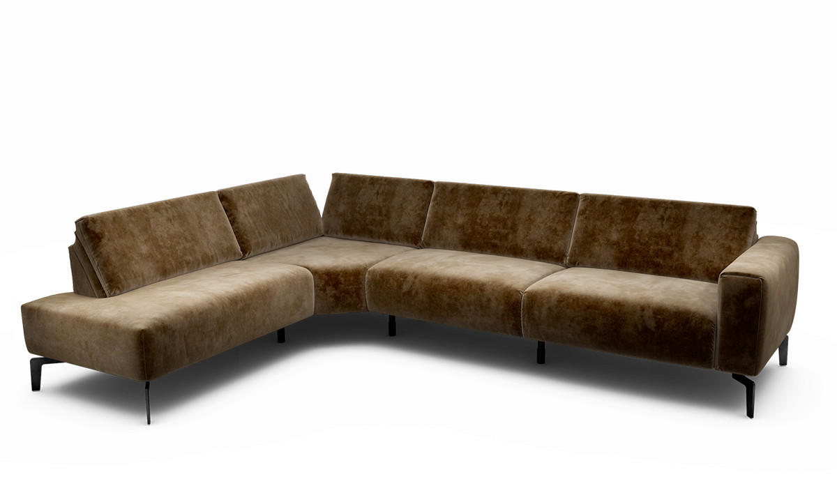 ECKSOFA Cosy Braun Samt  - Schwarz/Braun, Design, Textil/Metall (213/296cm) - SENSOO