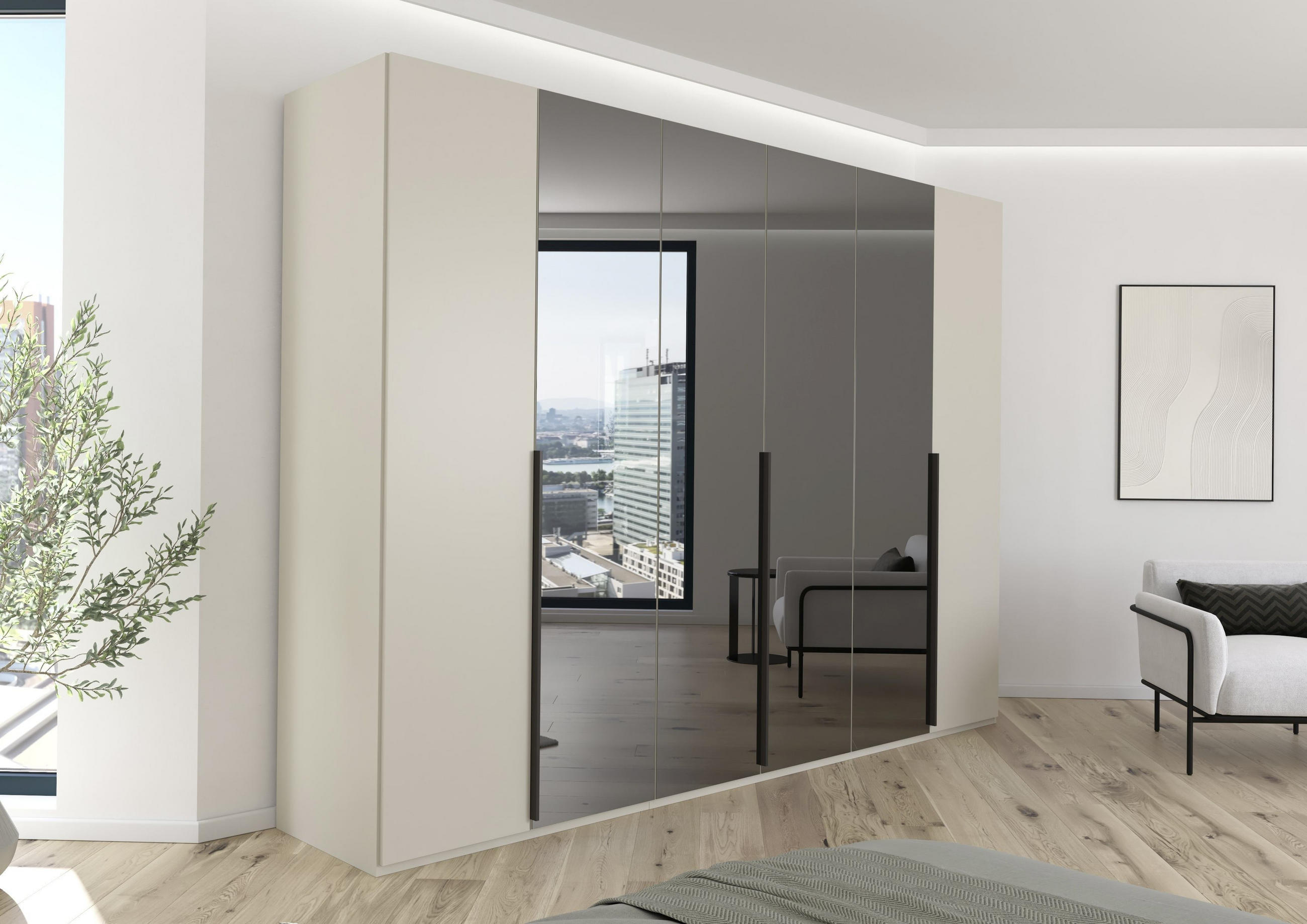 DREHTÜRENSCHRANK in Grau, Champagner  - Champagner/Graphitfarben, Trend, Glas/Holzwerkstoff (301/223/61cm) - Rauch Möbel