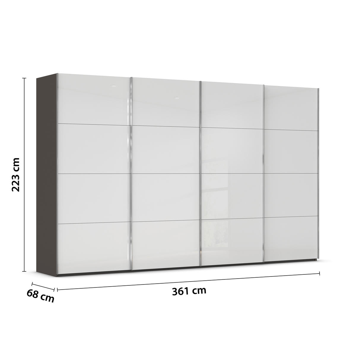 SCHWEBETÜRENSCHRANK 361/223/68 cm 4-türig Graphitfarben, Weiß  - Chromfarben/Graphitfarben, Design, Glas/Holzwerkstoff (361/223/68cm) - Novel