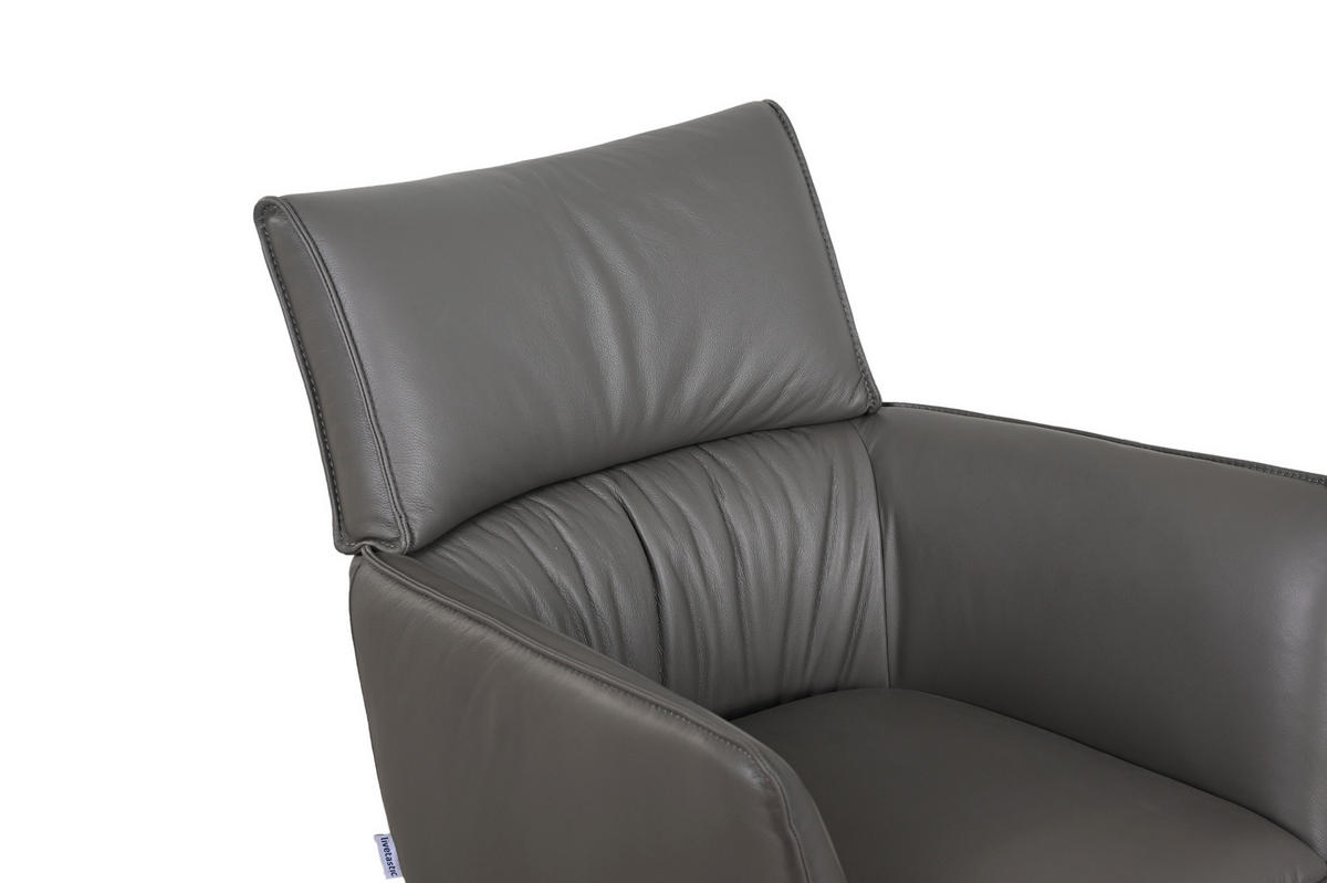 ARMLEHNSTUHL  Sitzfläche 360° drehbar, automatische Rückholfunktion  Echtleder  - Dunkelgrau/Schwarz, MODERN, Leder/Metall (64/90,5/64,5cm) - Livetastic