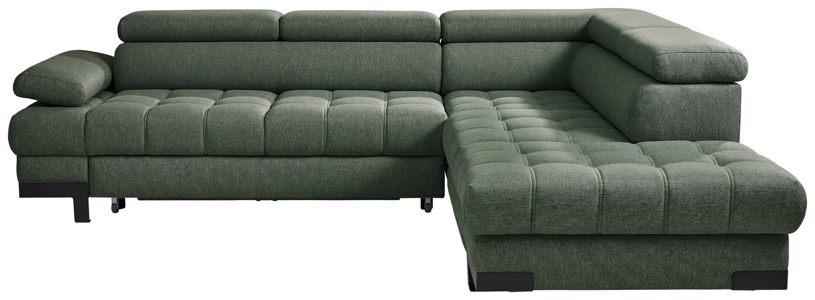 ECKSOFA in Webstoff Dunkelgrün  - Dunkelgrün/Schwarz, Design, Textil/Metall (263/223cm) - Welnova