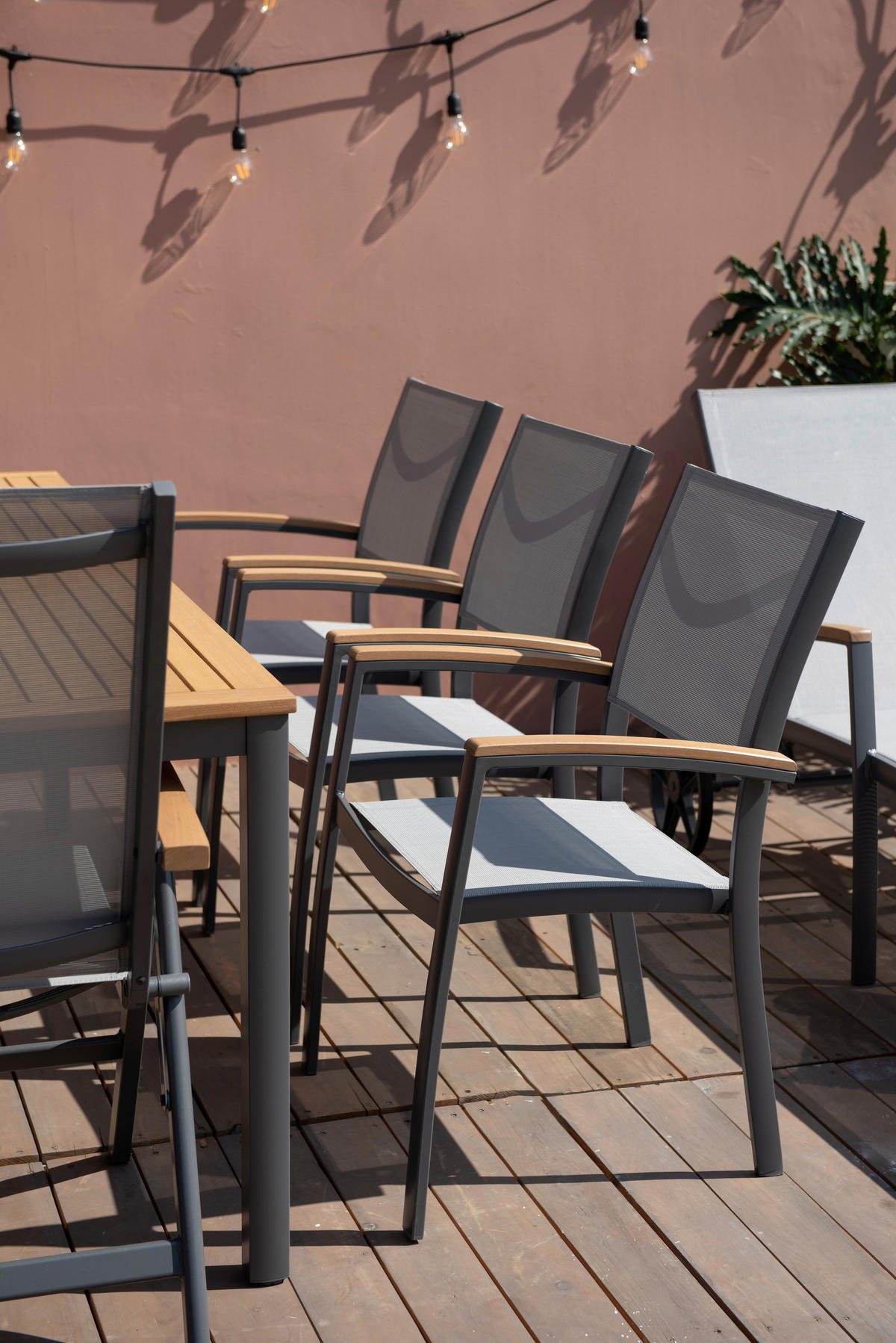 STAPELSESSEL in Holz, Metall, Textil Grau, Hellgrau, Teakfarben  - Hellgrau/Grau, Design, Holz/Textil (61,8/92,5/58,3cm) - Ambia Garden