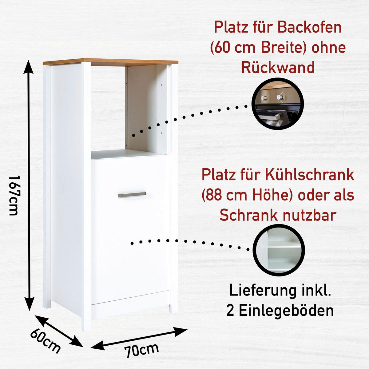 KÜCHENLEERBLOCK   in Weiß, Eiche Artisan  - Silberfarben/Weiß, MODERN, Glas/Holzwerkstoff (370/167/60cm) - home24