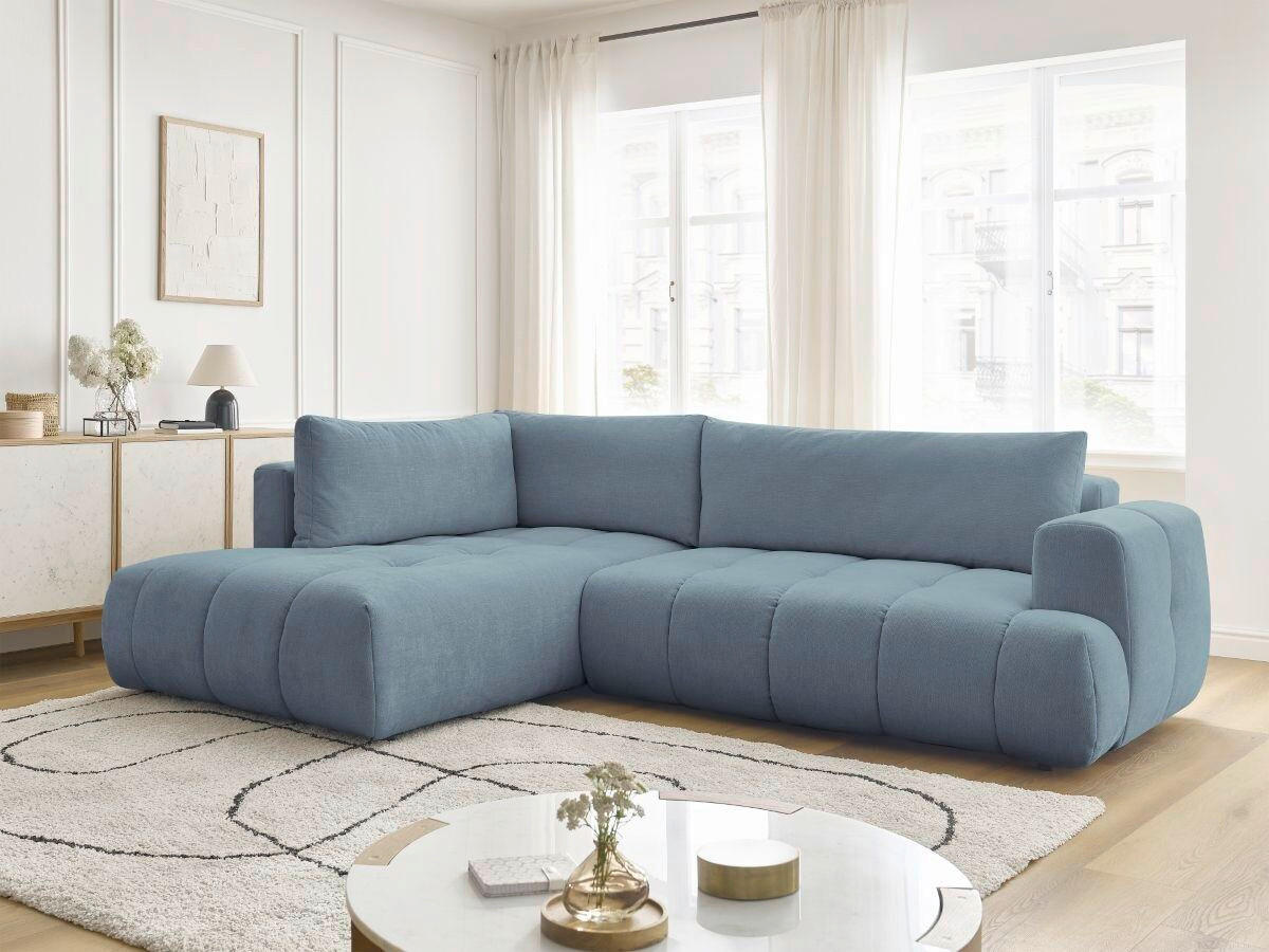 ECKSCHLAFSOFA FUJI Leinenoptik Hellblau  inkl.  - Schwarz/Hellblau, MODERN, Kunststoff/Textil (204/282cm)