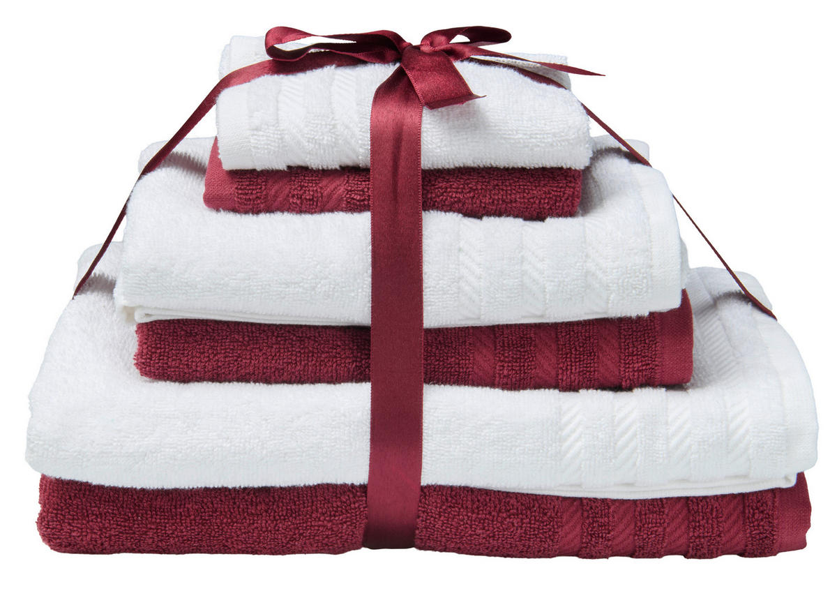 FROTTIERSET Santo Rot, Weiß 6-teilig  - Rot/Weiß, Basics, Textil - Esposa