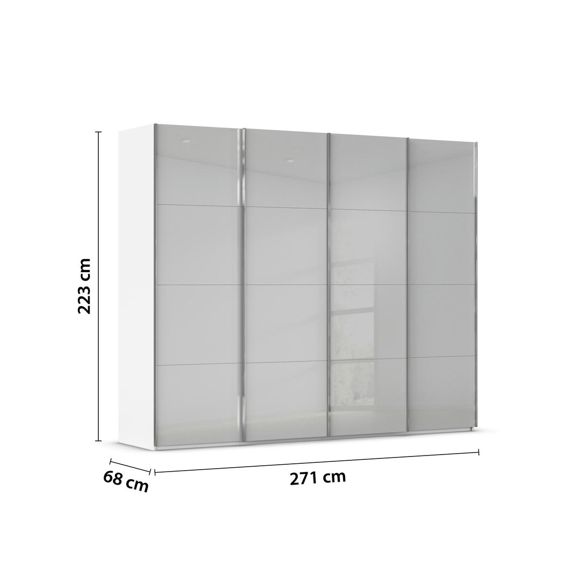 SCHWEBETÜRENSCHRANK 271/223/68 cm 4-türig Weiß, Grau  - Chromfarben/Weiß, Design, Glas/Holzwerkstoff (271/223/68cm) - Novel