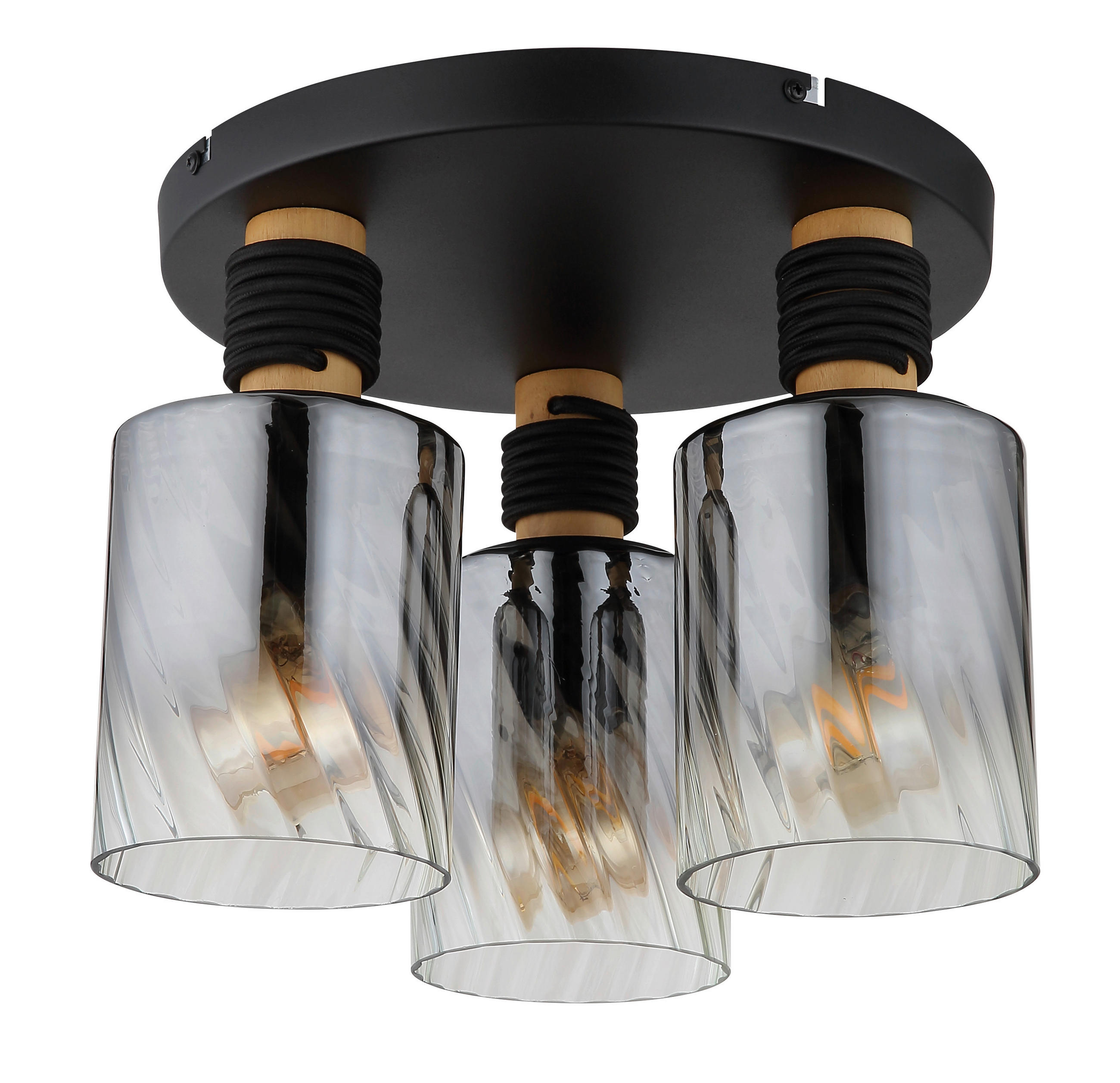 DECKENLEUCHTE OSBORNE 32/25,4 cm   - Klar/Schwarz, Design, Glas/Holz (32/25,4cm) - Globo