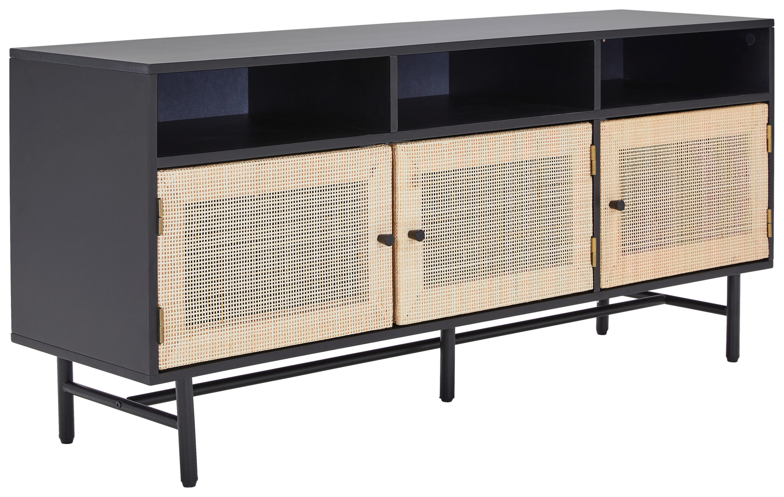 MID.YOU NÍZKÁ KOMODA, ratan, přírodní barvy, černá, 140/62/38 cm