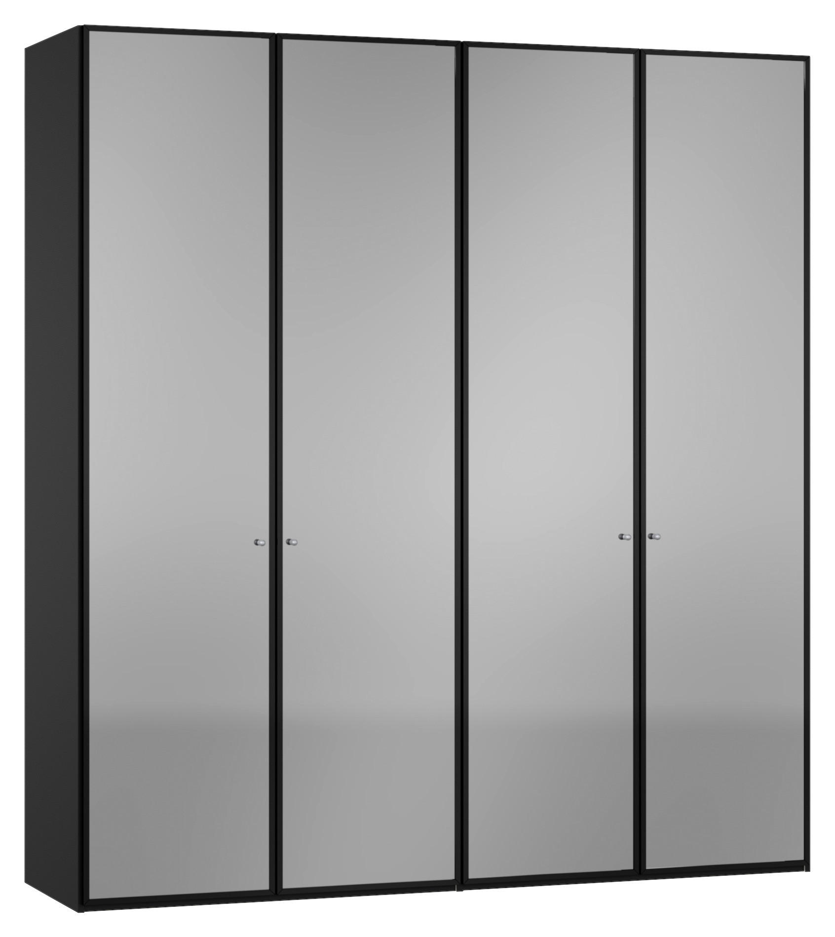 KLEIDERSCHRANK 203/220/59 cm,  in Schwarz, 4-türig  - Silberfarben/Schwarz, Design, Glas/Holzwerkstoff (203/220/59cm) - Jutzler
