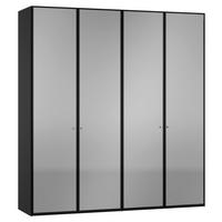 KLEIDERSCHRANK 203/220/59 cm,  in Schwarz, 4-türig  - Silberfarben/Schwarz, Design, Glas/Holzwerkstoff (203/220/59cm) - Jutzler