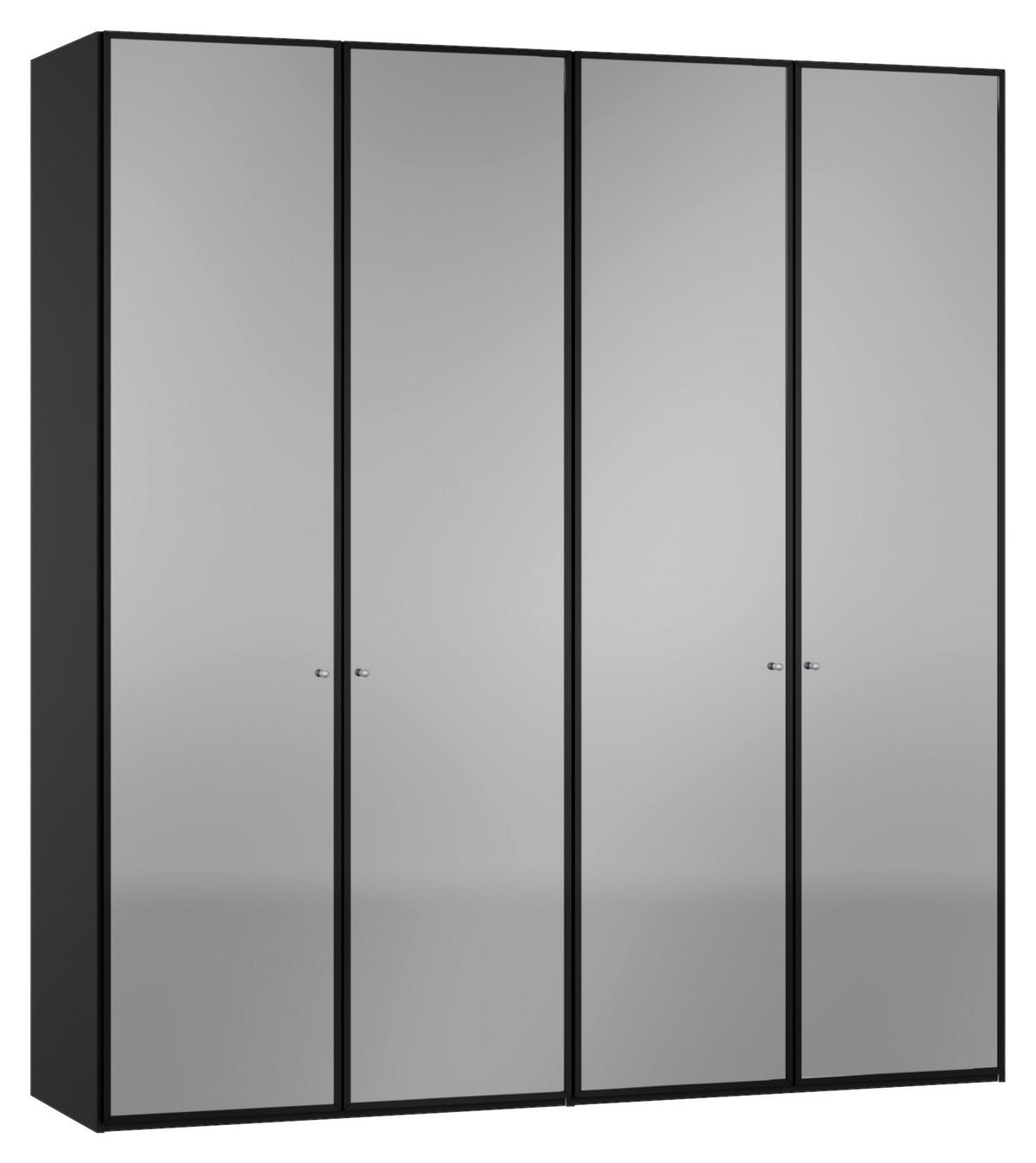 KLEIDERSCHRANK 203/220/59 cm,  in Schwarz, 4-türig  - Silberfarben/Schwarz, Design, Glas/Holzwerkstoff (203/220/59cm) - Jutzler