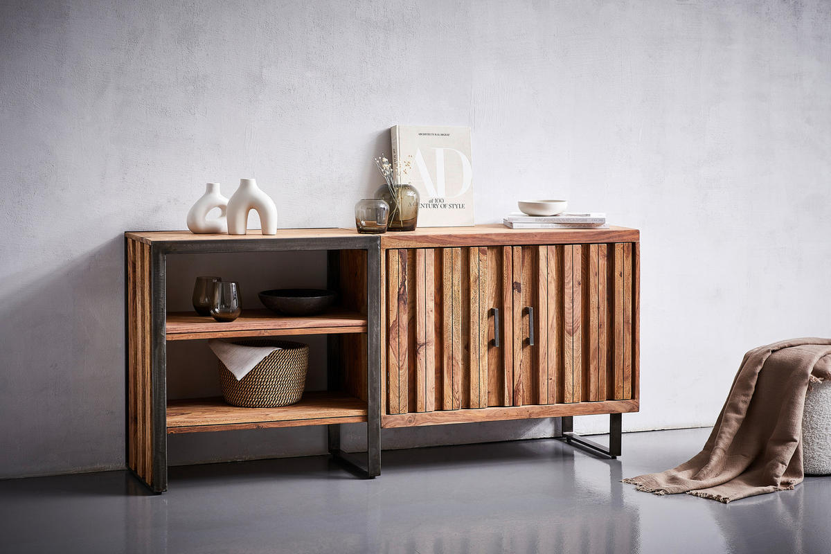 COMODĂ 156/75/40 cm  - culoare lemn sheesham/culoare natur, Modern, metal/lemn (156/75/40cm) - MID.YOU