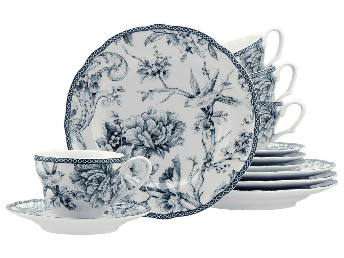 KAFFESERVIS Adelaide Blau 12 delar  - vit/blå, Basics, keramik - Creatable