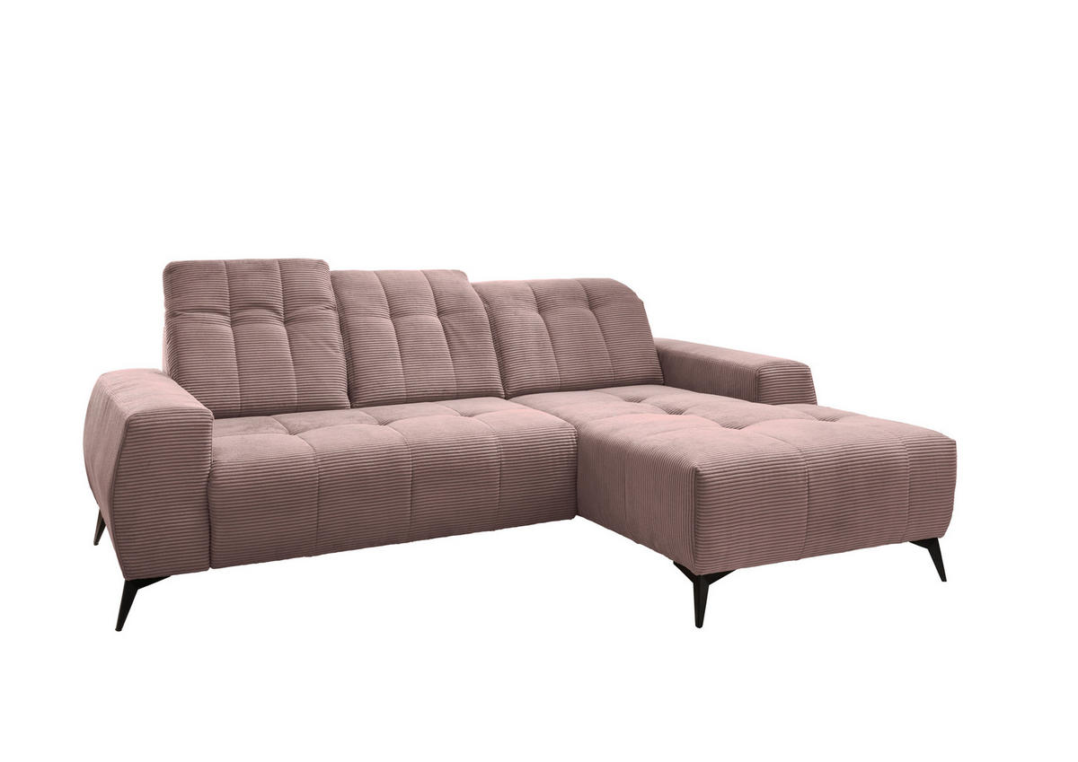 ECKSOFA in Cord Rosa  - Schwarz/Rosa, Modern, Textil/Metall (258/180cm) - Livetastic