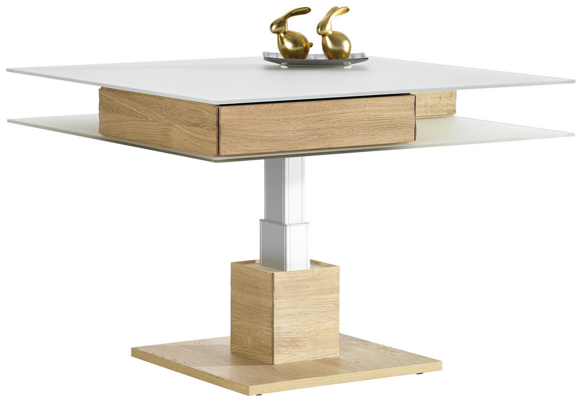 COUCHTISCH Wildeiche furniert Farbglas 90/90/35,5 cm quadratisch Weiß, Eichefarben  - Eichefarben/Weiß, Design, Glas/Holz (90/90/35,5cm) - Voglauer