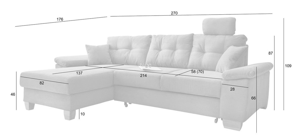 ECKSOFA Koralle Cord  - Koralle/Naturfarben, MODERN, Holz/Textil (176/270cm) - Livetastic