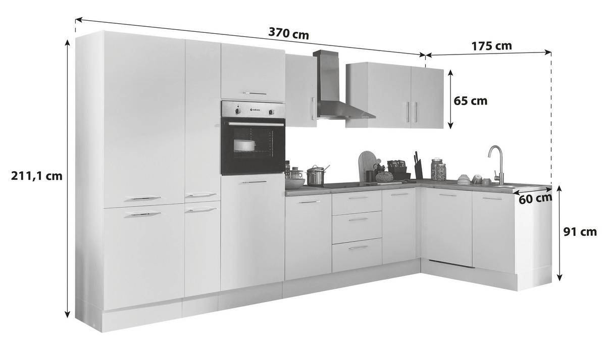 ECKKÜCHE 370/175 cm  in Schwarz, Eiche Artisan  - Schwarz/Eiche Artisan, Basics, Holzwerkstoff/Metall (370/175cm) - MID.YOU
