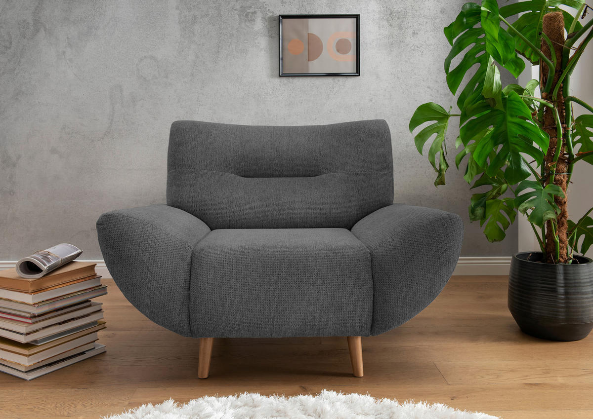 SESSEL in Chenille Anthrazit  - Wildeiche/Anthrazit, Modern, Holz/Textil (111/81/90cm) - MID.YOU