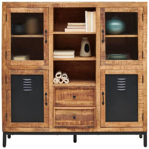 HIGHBOARD Naturfarben, Schwarz  145/145/40 cm  - Schwarz/Naturfarben, Lifestyle, Glas/Holz (145/145/40cm) - Landscape