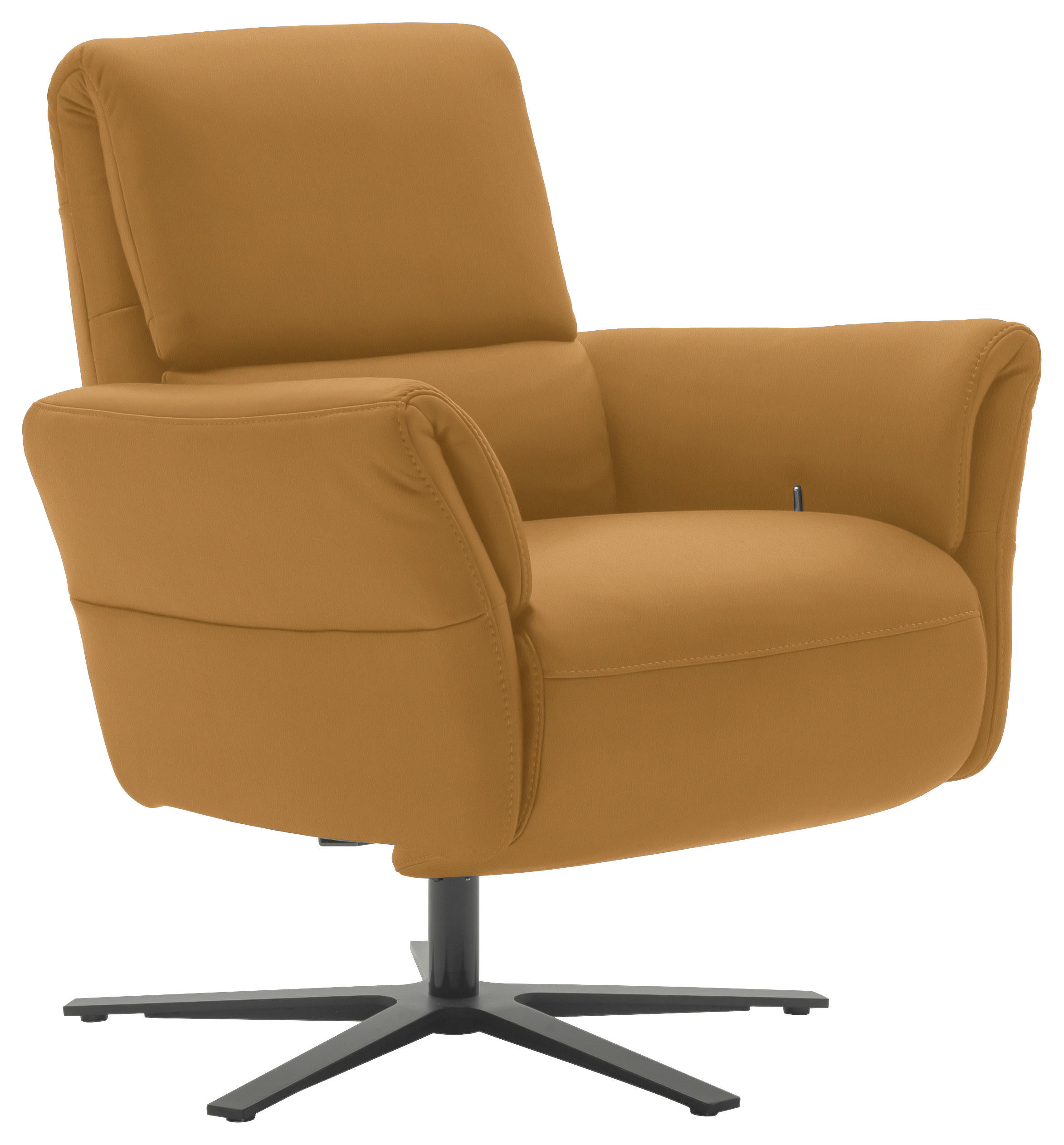 RELAXSESSEL Echtleder Relaxfunktion, Kopfteilverstellung, Nackenkissen    - Currygelb/Schwarz, Design, Leder/Metall (81/118/82cm) - Schöner Wohnen