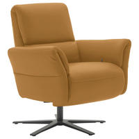 RELAXSESSEL Echtleder Relaxfunktion, Kopfteilverstellung, Nackenkissen    - Currygelb/Schwarz, Design, Leder/Metall (81/118/82cm) - Schöner Wohnen