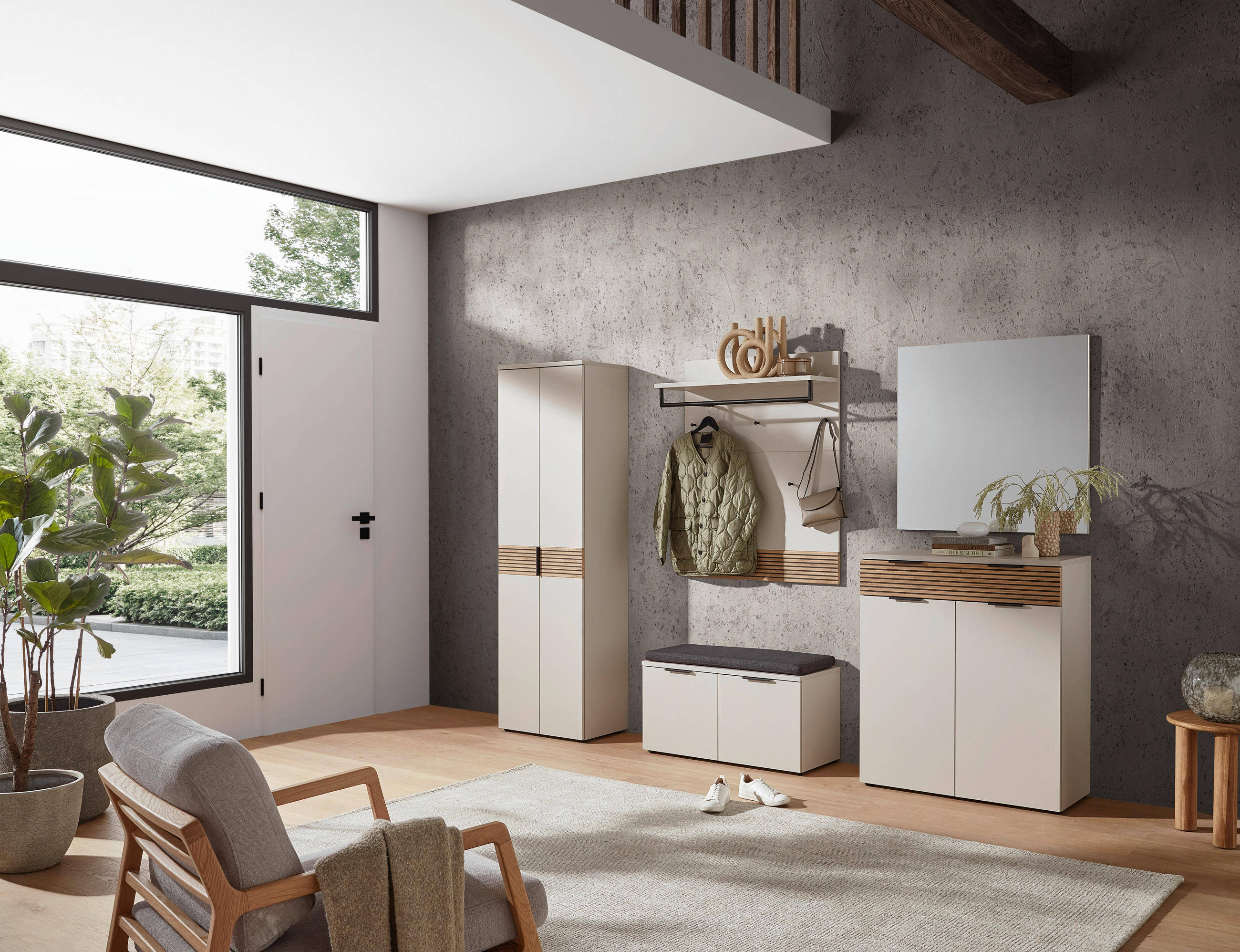 Thumbnail - Voleo Schuhschrank, Eiche, Kaschmir, Metall, 4 Fächer, 1 Schublade(n) Schubladen, 90x105x40 cm, Made in Germany, Beimöbe...