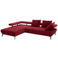 ECKSOFA Fino in Chenille Rot Rückenkissen, Rücken echt, Sitztiefenverstellung  224/305 cm  - Rot/Schwarz, Design, Textil/Metall (224/305cm) - Dieter Knoll