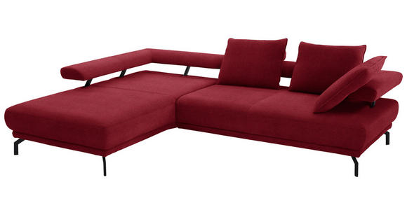 ECKSOFA Fino in Chenille Rot Rückenkissen, Rücken echt, Sitztiefenverstellung  224/305 cm  - Rot/Schwarz, Design, Textil/Metall (224/305cm) - Dieter Knoll
