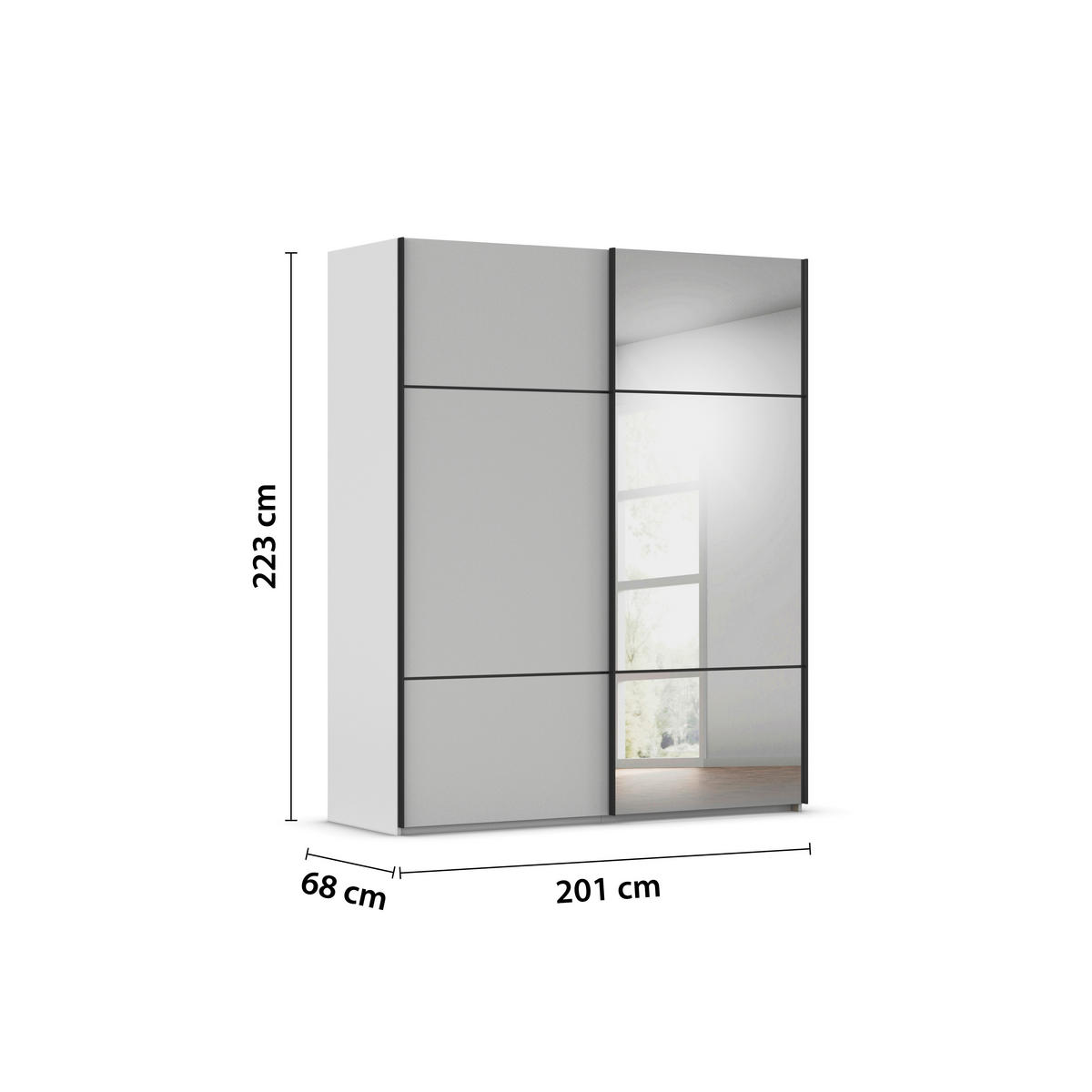 SCHWEBETÜRENSCHRANK  in Grau  - Schwarz/Grau, KONVENTIONELL, Glas/Holzwerkstoff (201/223/68cm) - Novel